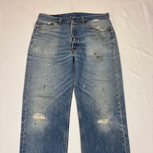 Vintage 90s Levi's 501 Straight Leg Jeans Made in USA 35x28.5 Distressed - Picture 2 of 12